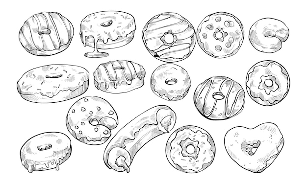 Vector donut handdrawn collection