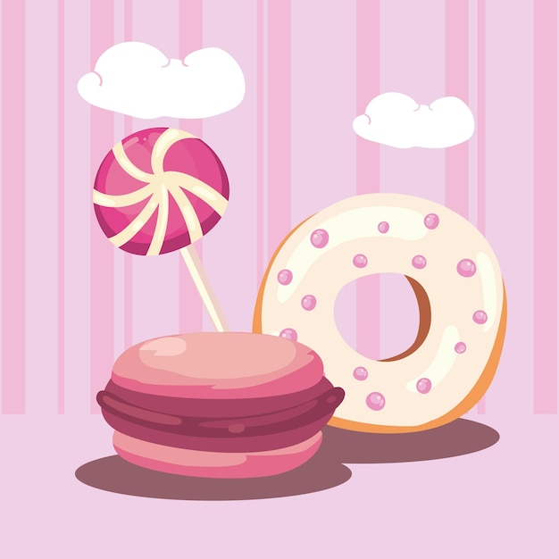 Donut macaroon and candy