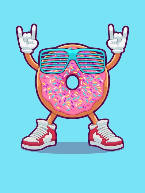 Donut Mascot Design Wearing Shades and Shoes