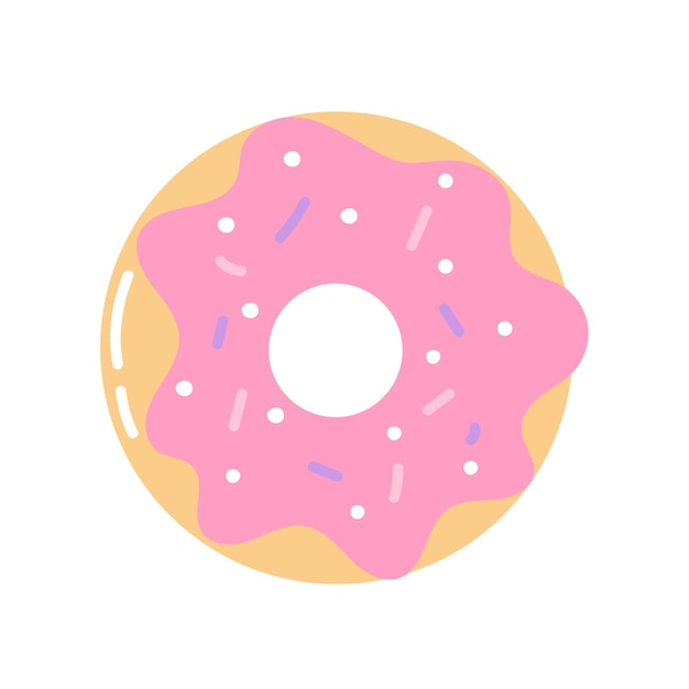 Donut in pink glaze vector flat illustration on white background