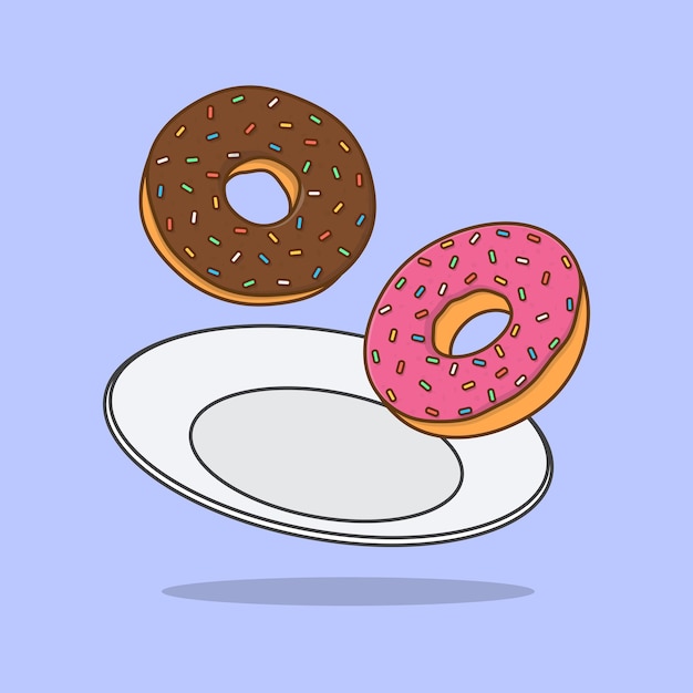 Donut On A Plate Cartoon Vector Illustration Donut Flat Icon Outline