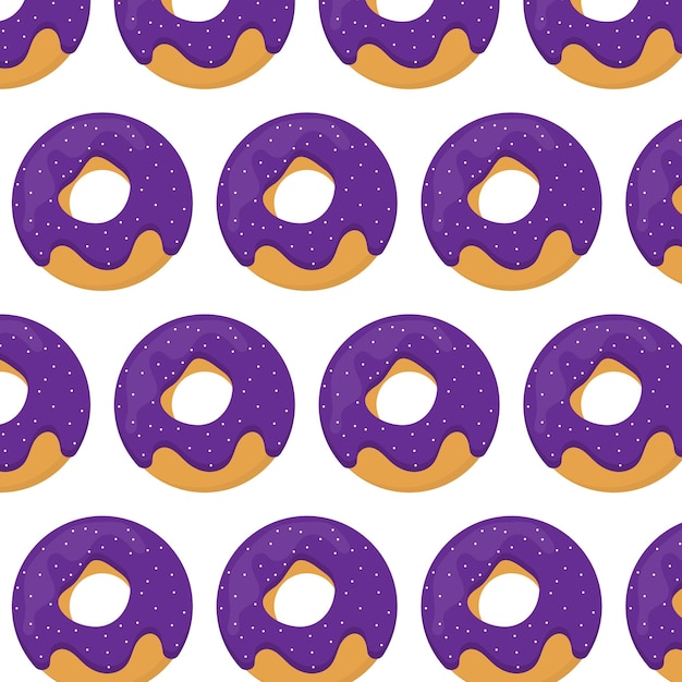 Vector donut seamless pattern pattern with a donut in purple glaze