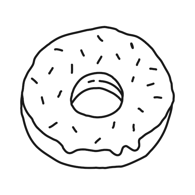 A donut in a simple linear doodle style Vector isolated food illustration