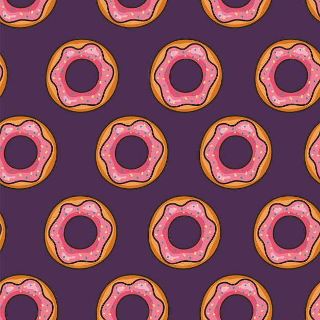 Donut sweet food cake bakery seamless print pattern on dark background graphic design illustration