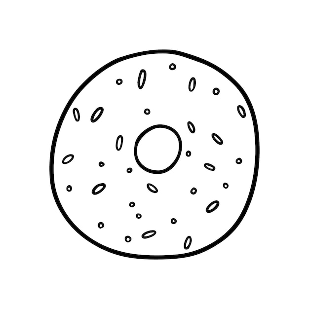 Donut with icing and sprinkles sweet dessert bakery product doodle linear cartoon coloring