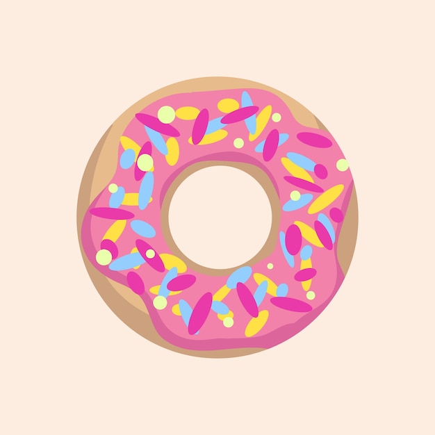 Donut with pink glaze and multicolored powder vector illustration