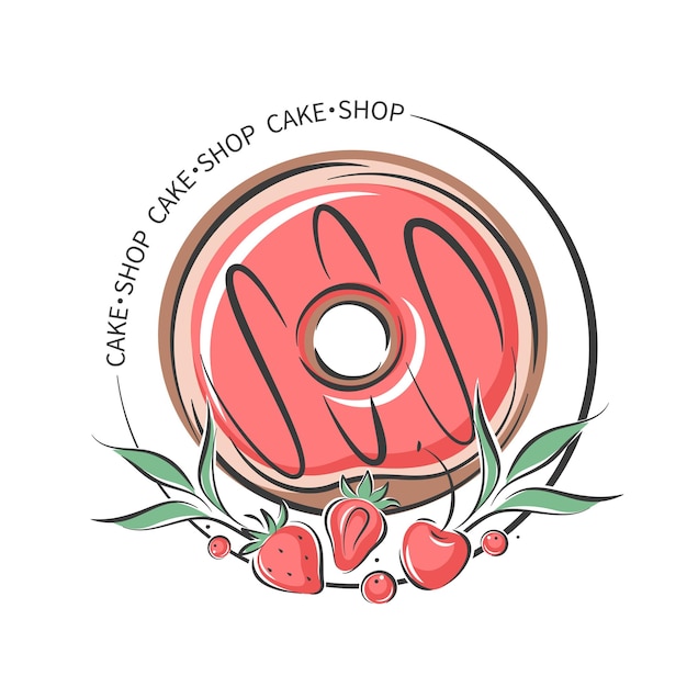 Donuts and berries logo Pastry cake and bread shop