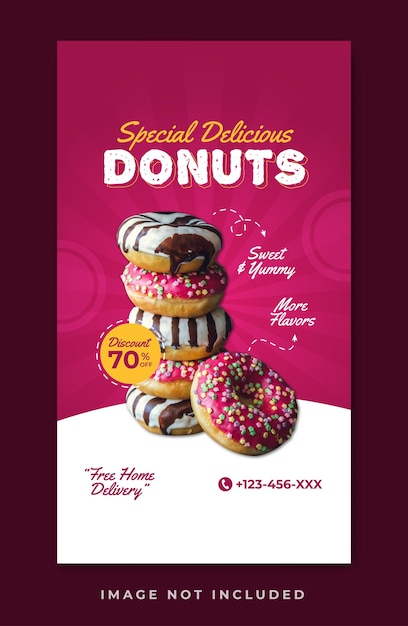 Vector donuts and food menu instagram story template