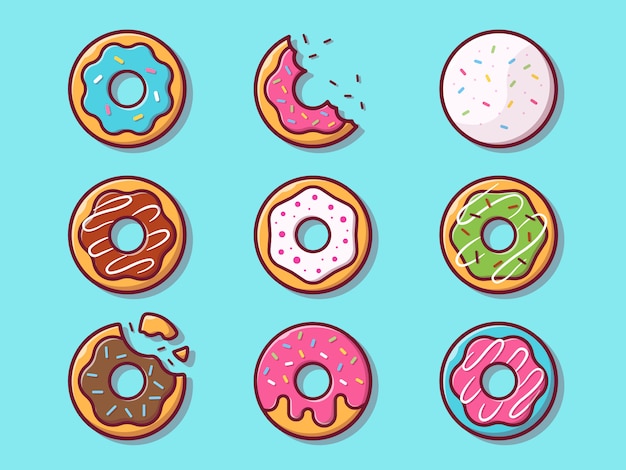 Donuts Illustration. Set Collection Of Doughnut. Food Concept Isolated