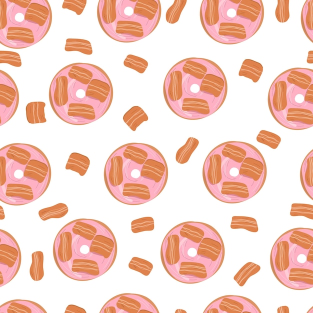 Donuts Seamless pattern with bacon.Vector hand drawn cartoon illustration.