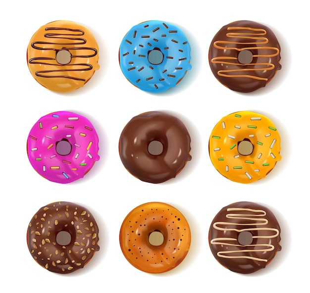 Donuts Top View Realistic Set