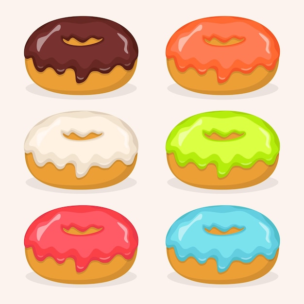 Donuts with different color frosting set Side view donuts in glaze for cafe menu design cafe