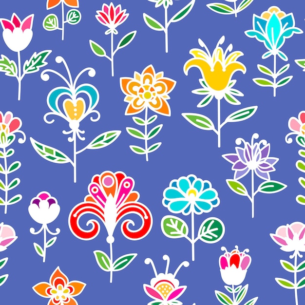 Doodle abstract colorful floral seamless pattern. Hand drawn flower background