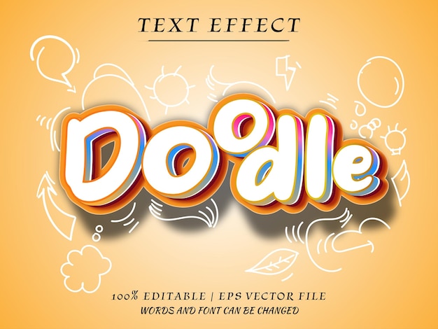 Doodle art 3d Editable Text Effect Text mockup with simple doodle art