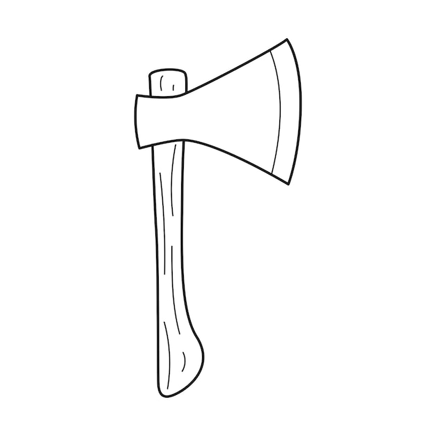 Doodle axe Carpentry tools camping equipment logging Outline handdrawn black and white vector illustration isolated on a white background