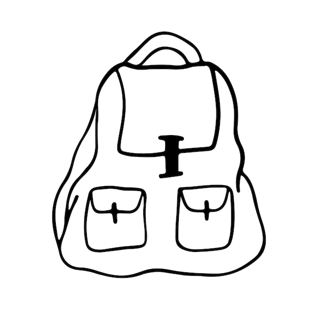 Doodle backpack isolated on white Vector outline travel vacation tourism illustration