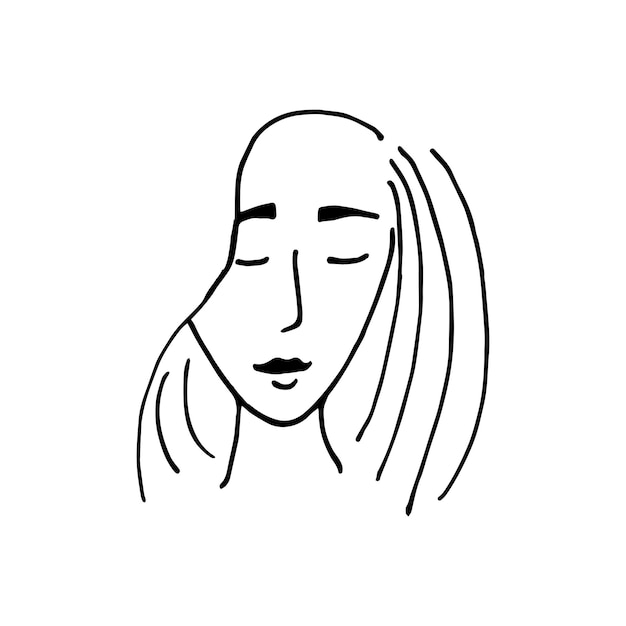 Doodle beautiful woman face International Women's Day Vector illustration for card poster modern design Feminism concept