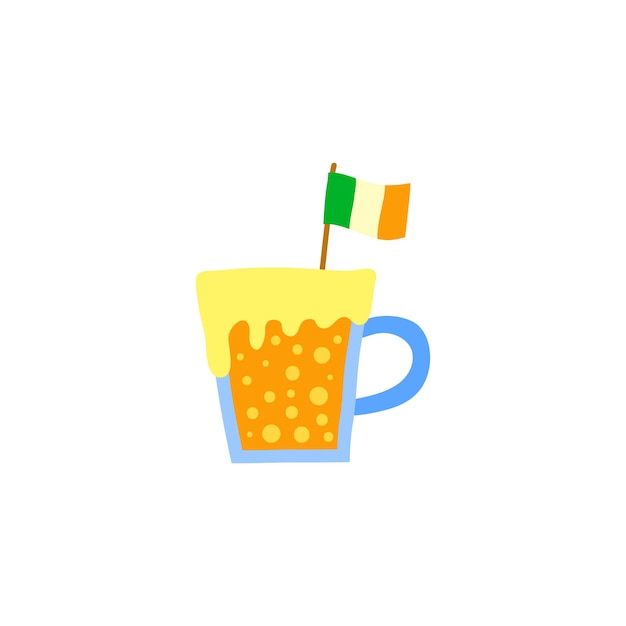 Doodle beer in glass mug with Irish flag