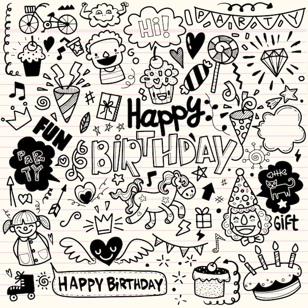 Doodle Birthday party elements ,hand draw set