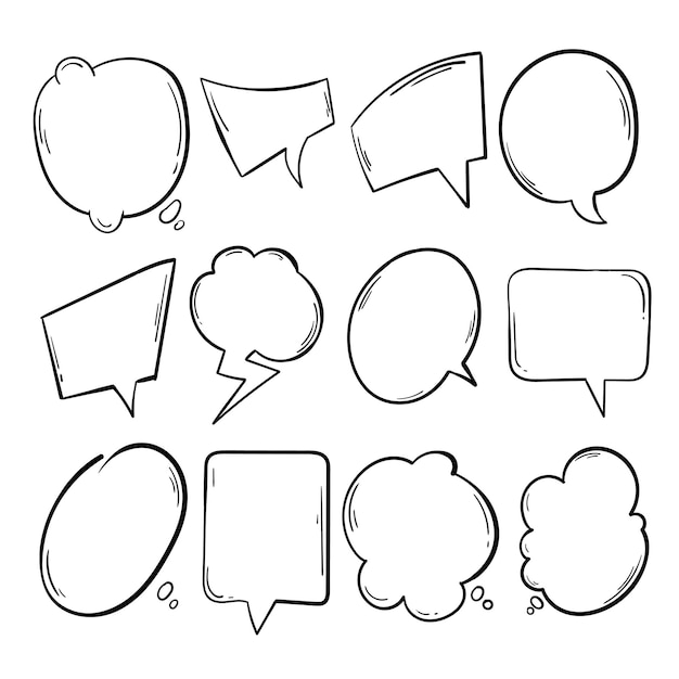 Doodle blank speech bubbles hand drawn cartoon thinking shapes set Free Vector