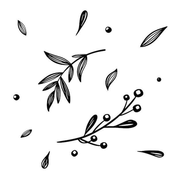 Doodle branches and small elements for decoration