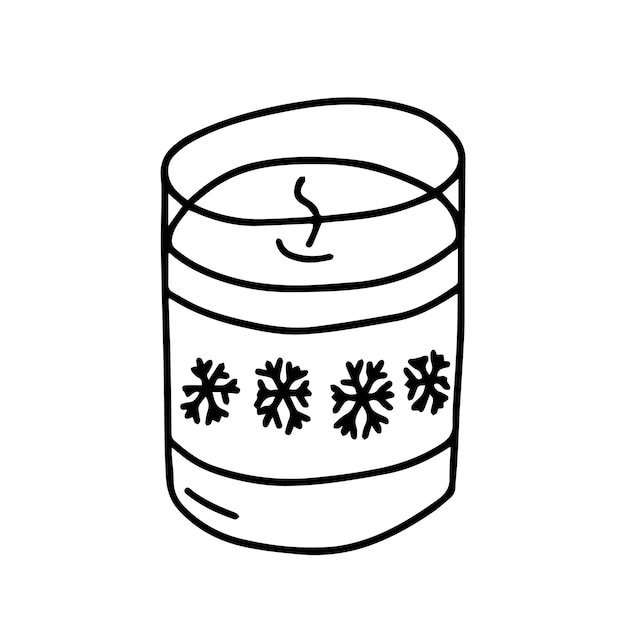 Doodle candle with snowflakes decor vector illustration Hand drawn Christmas candle