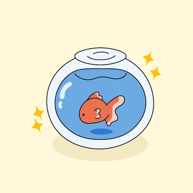 Doodle Cartoon Fish in Water Aquarium