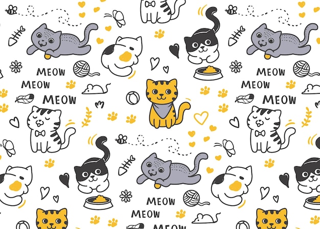 doodle cats pose pattern