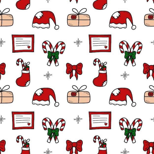 Doodle Christmas and new year vector seamless pattern