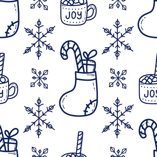 Doodle Christmas and new year vector seamless pattern