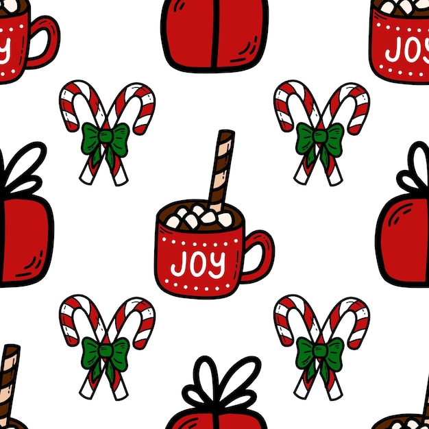 Doodle Christmas and new year vector seamless pattern