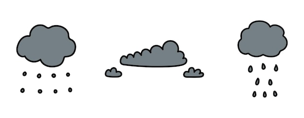 Doodle clouds isolated set. Vector elements for design, autumn clip art