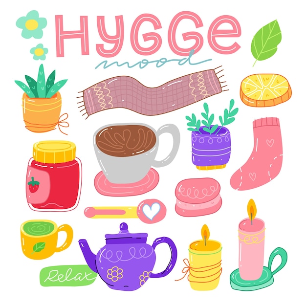 Doodle collection set of hygge element