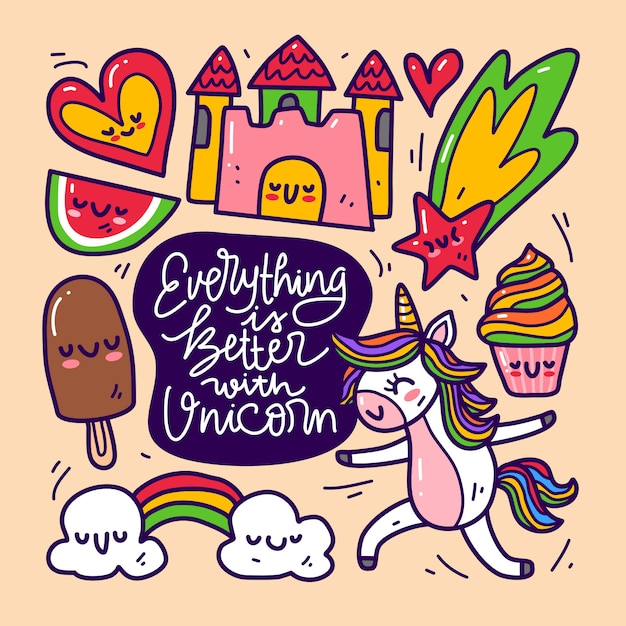 Doodle collection set of unicorn and element