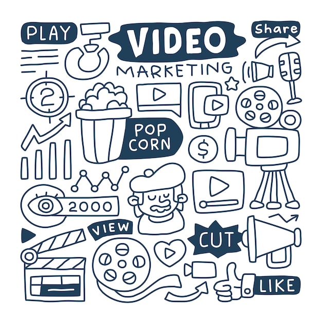 Doodle collection set of video marketing element.