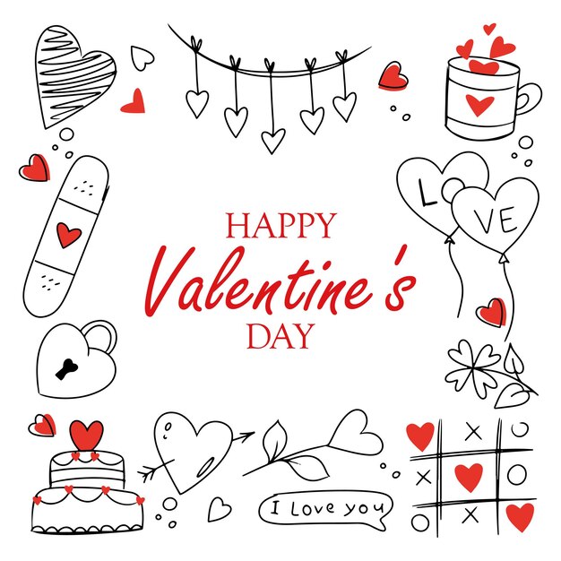 Doodle collection of valentines day elements in hand drawn style