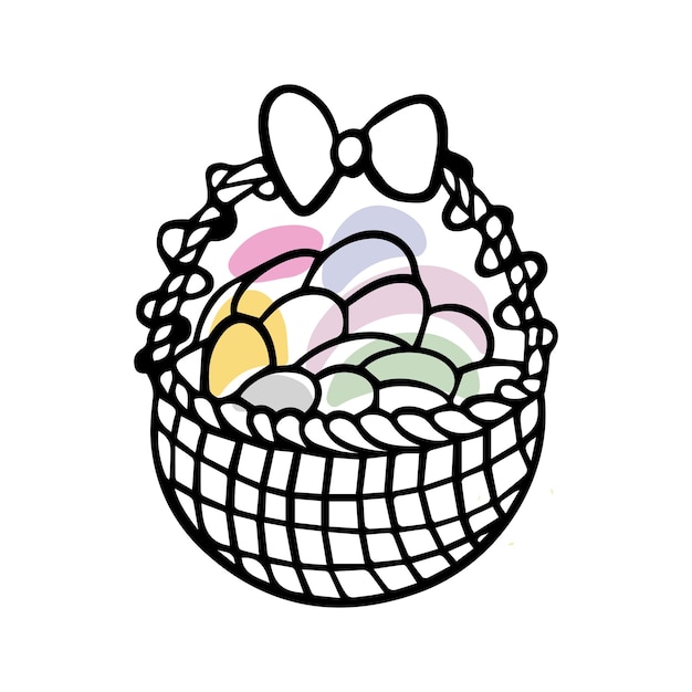 Doodle colored eggs in a basket