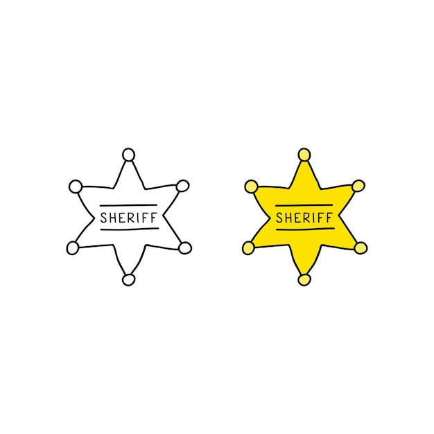 Doodle colored and outline sheriff star badge