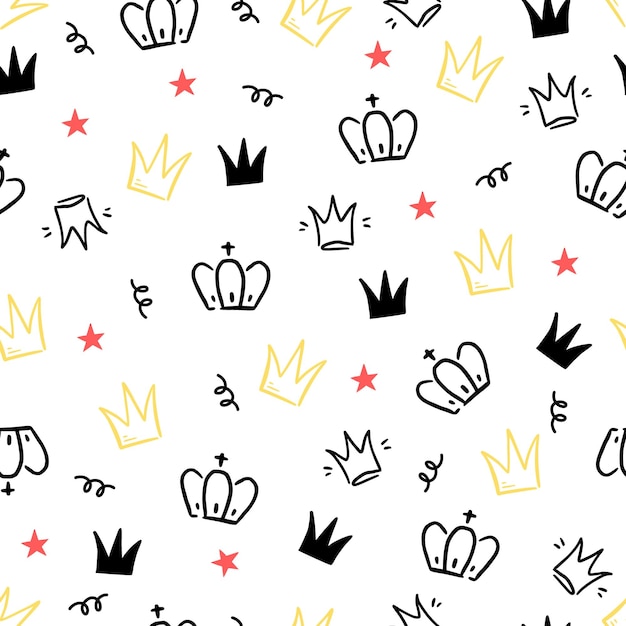 Doodle crown hand drawn seamless pattern Doodle princess crown queen tiara pattern Line sketch royal background Queen king hand drawn simple background wallpaper