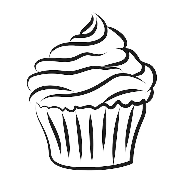 Doodle cupcake with cream isolated on white background Sweet dessert in vintage style