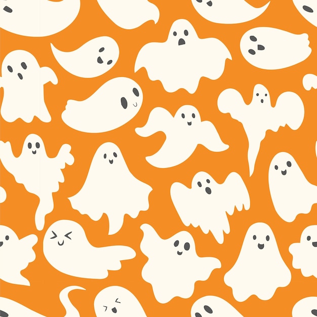 Doodle cute ghosts Haloween seamless pattern