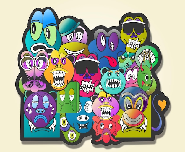 Doodle cute monster background vector illustration