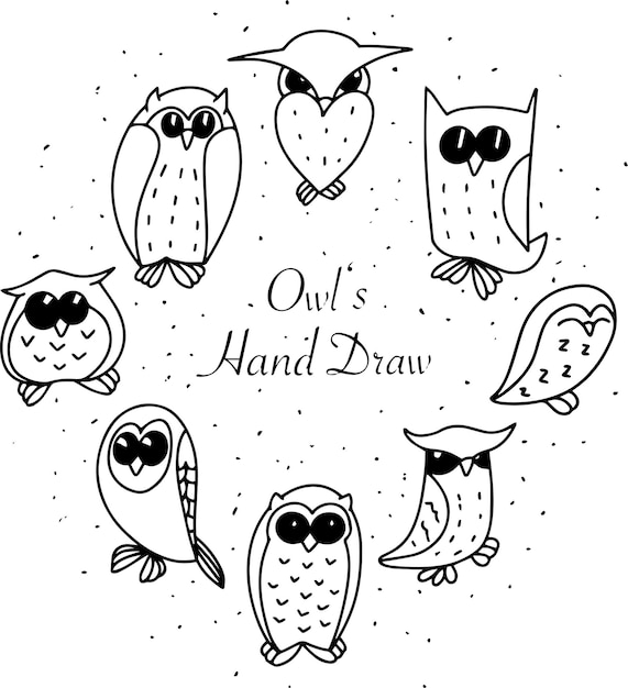 Doodle cute owl hand draw line art element clipart