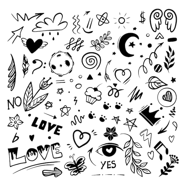 Doodle design elements vector set set of creativity doodles