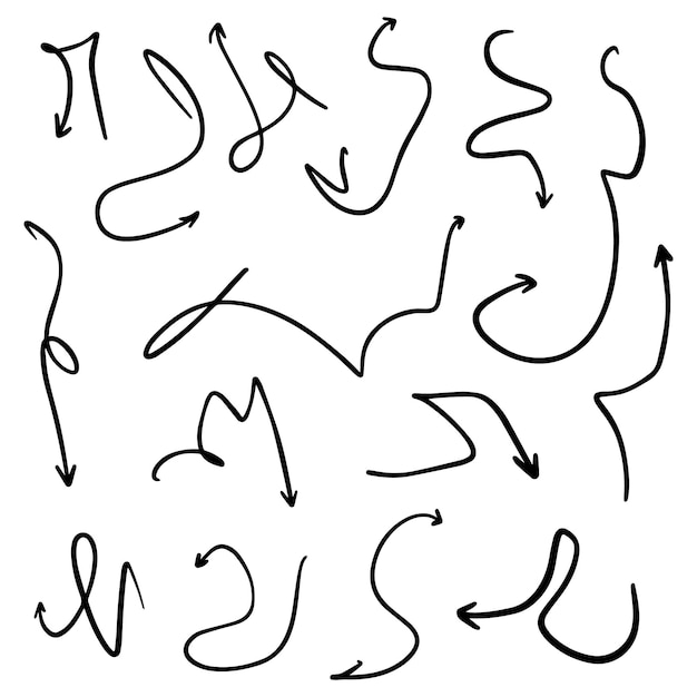 Doodle direction arrows set linear