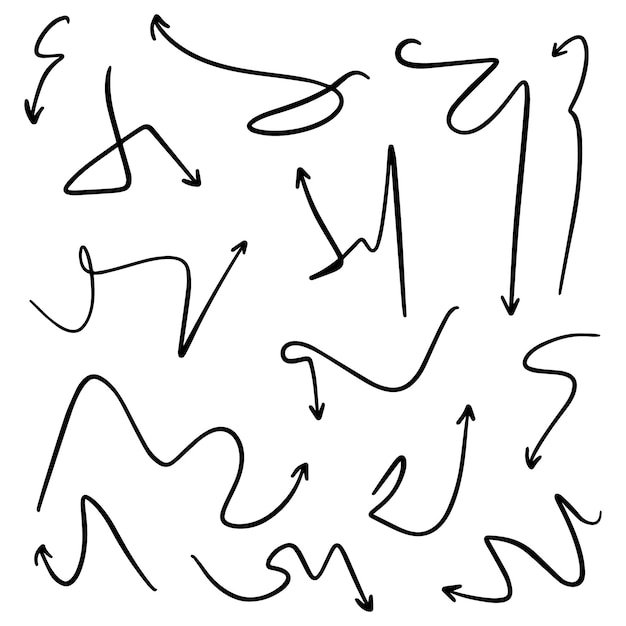 Doodle direction arrows set linear