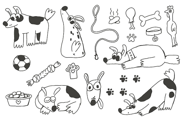 Doodle dogs and toys outline