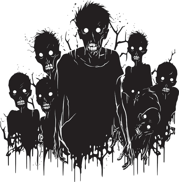 Vector doodle dread zombies vector logo design the walking sketch doodle zombies group icon