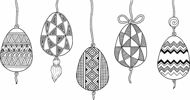 Doodle easter eggs illustrations for coloring