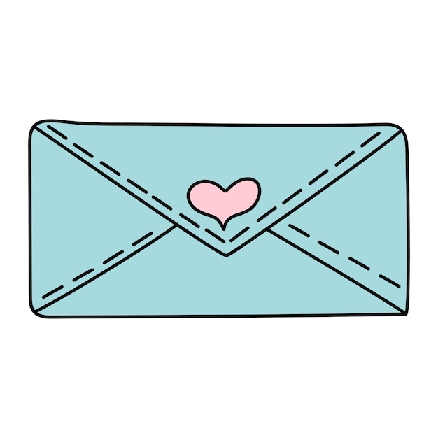 Doodle envelope with heart Postal element Mail icon